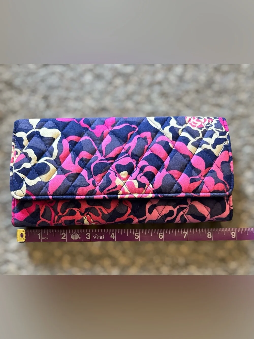 Vera Bradley Quilted Floral Fold-Over Clutch Wallet in Pink, Navy - Picture 5 of 6